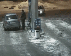 Fire extinguisher explodes at a gas station
