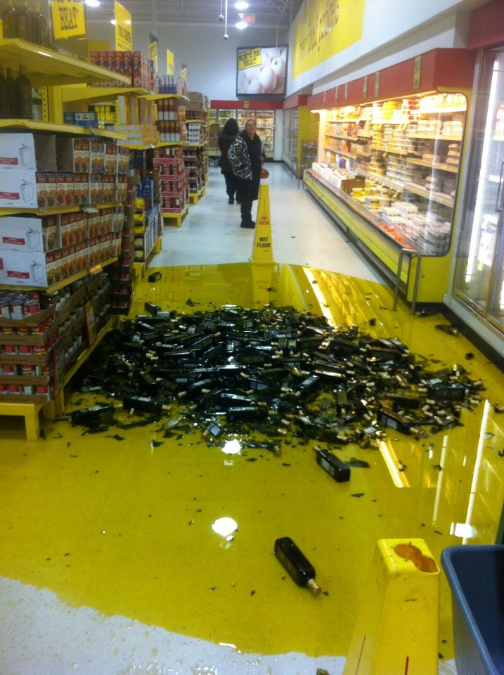 Olive oil spilled on floor