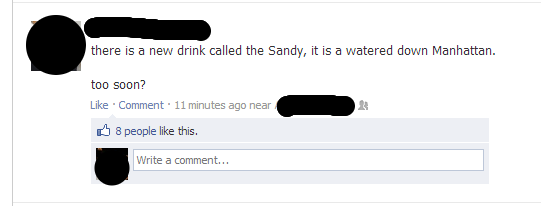 Facebook screenshot of NY hurricane sandy joke