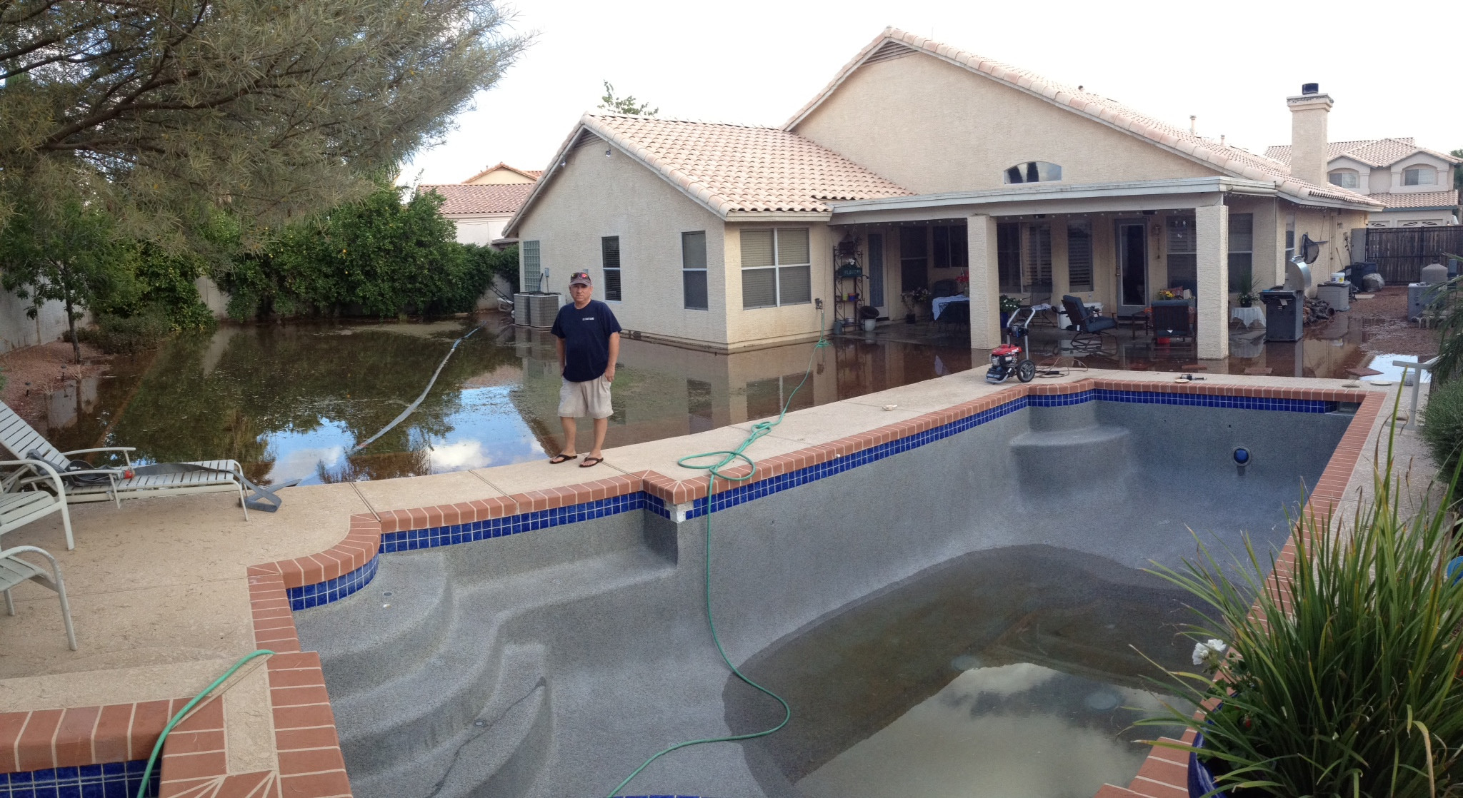 Guy fills up his backyard with water instead of the pool
