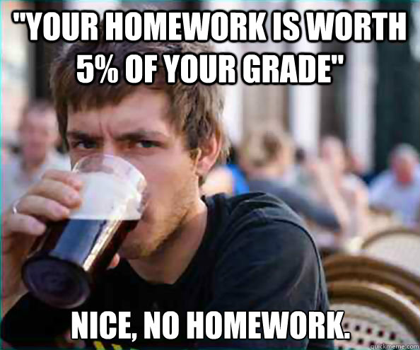 homework is worth 5% of your grade lazy college senior