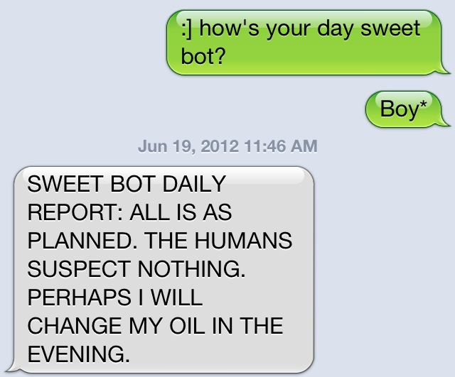 text message iphone how was your day sweet bot