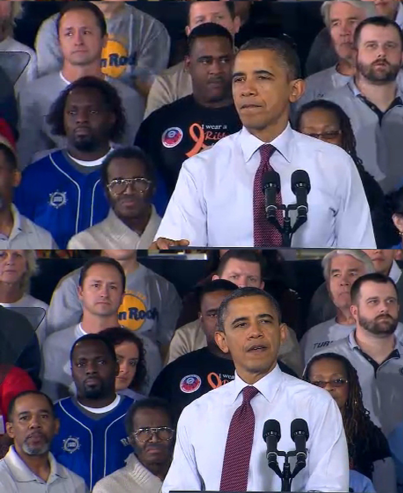 man has nice hair at an obama speech